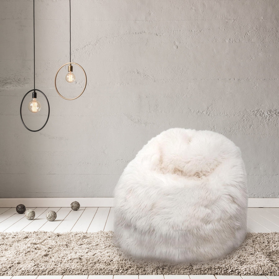 Luxury British white sheepskin beanbag chair, premium handcrafted large fleece, stylish sustainable comfort, best-selling cozy home decor by Wildash London at brixbailey.com