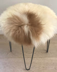 Luxury British sheepskin seat cover, 100% natural cream and light brown round hide, 35cm diameter, premium hypoallergenic fur by Wildash London at brixbailey.com