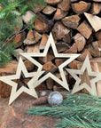 3 X Rustic Gold Star Christmas Decorations