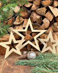 3 X Rustic Gold Star Christmas Decorations