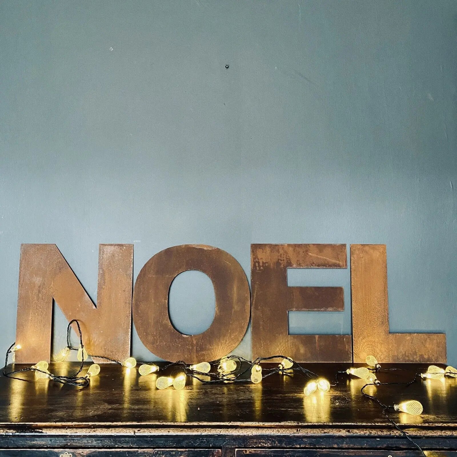 NOEL Christmas Mantle Decoration / Rusty 12" Tall Fat Font Metal Letters