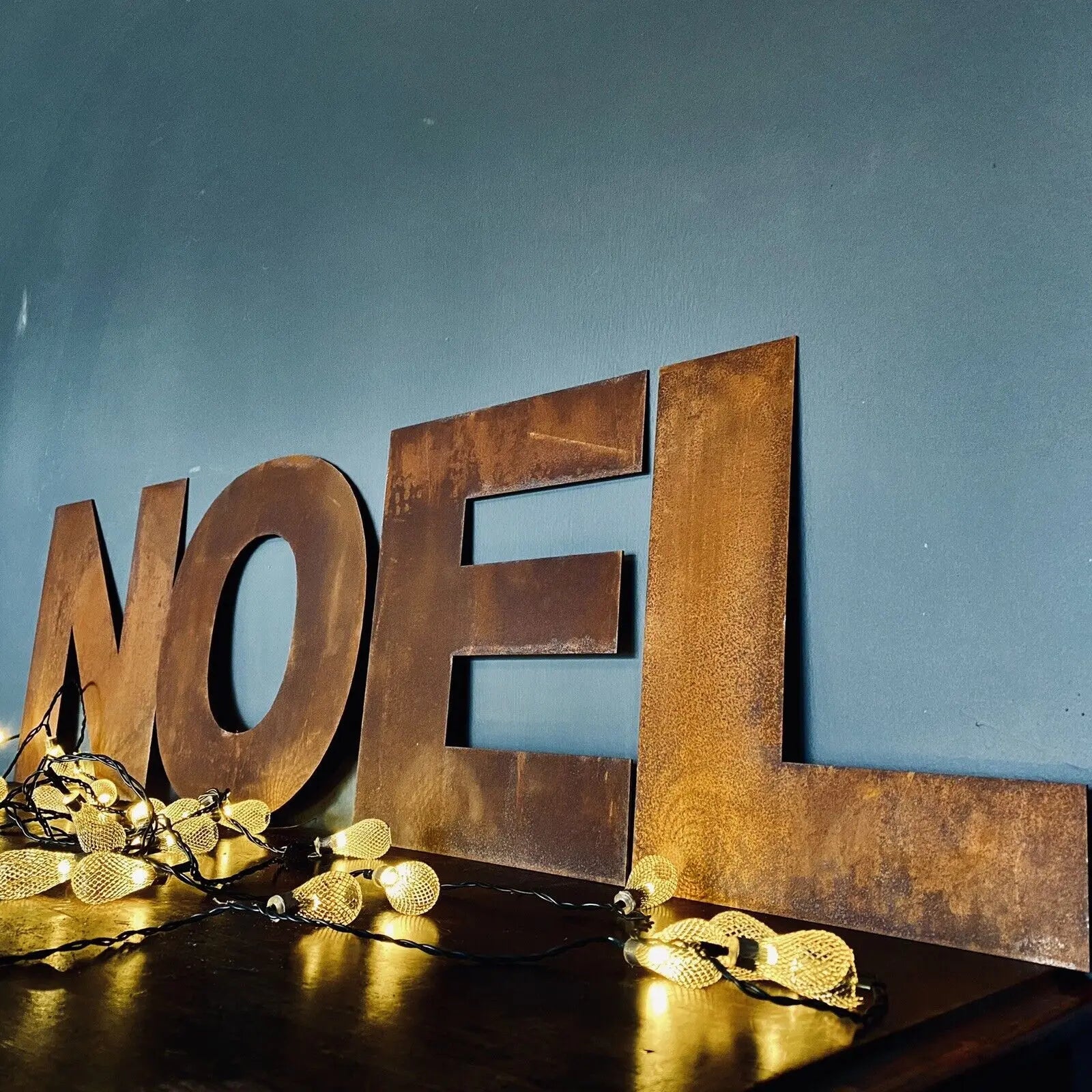 NOEL Christmas Mantle Decoration / Rusty 12" Tall Fat Font Metal Letters