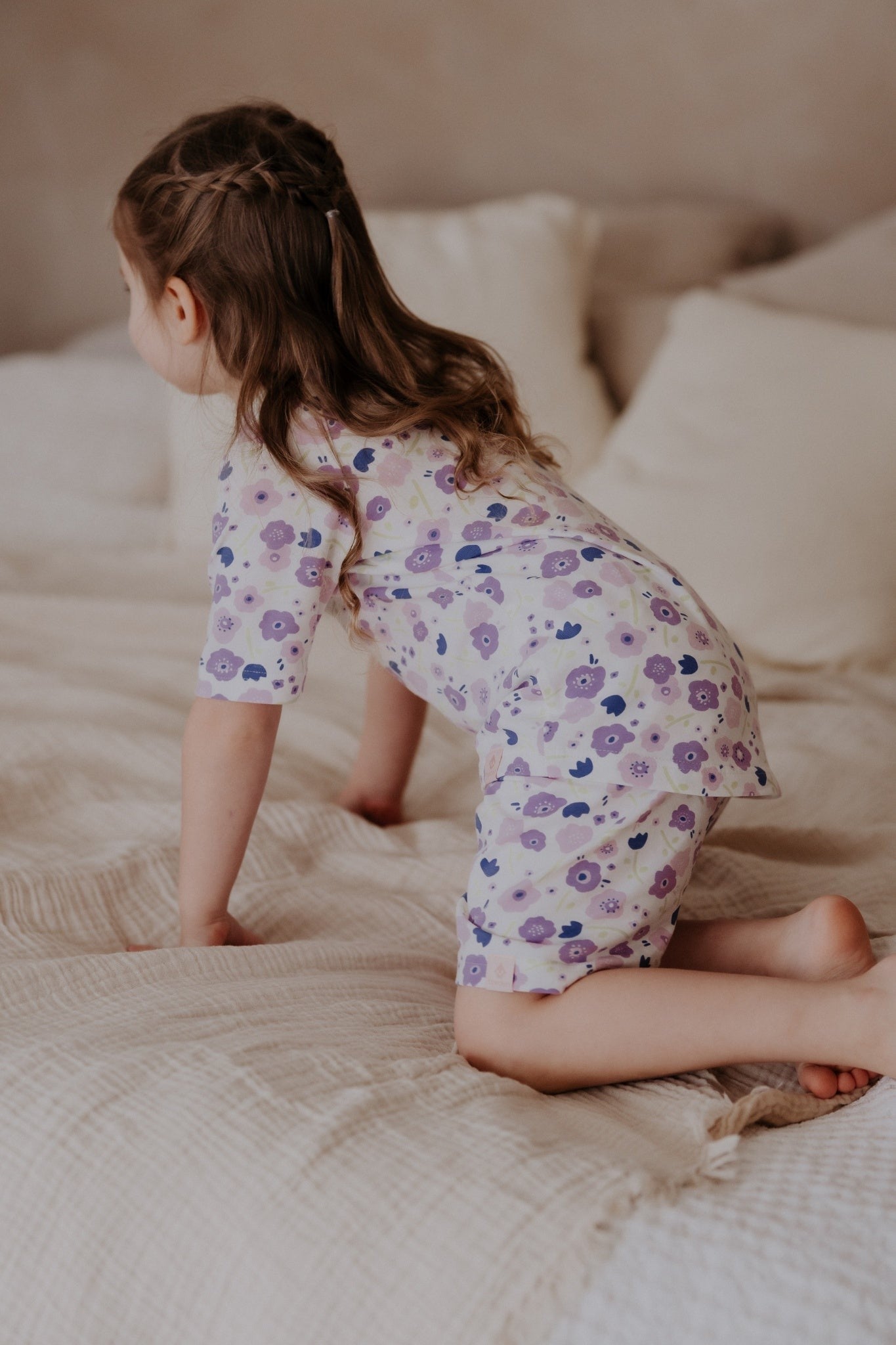 Short Summer Pajamas for Kids with Floral Print