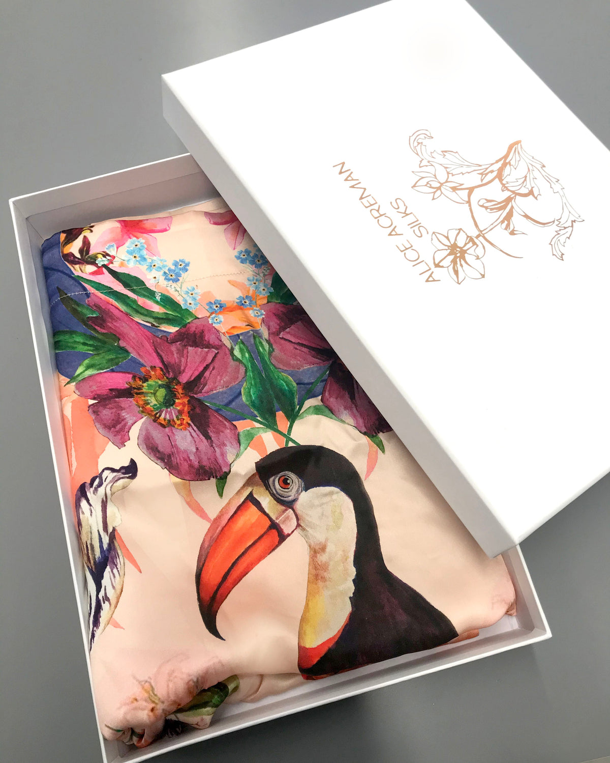 Tropical Silk Pillowcase in hand painted 'Eden' print, Oxford Pillowcase