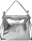 Silver Metallic Leather Convertible Tote Backpack Brix and Bailey Ethical Bag Brand