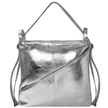 Silver Metallic Leather Convertible Tote Backpack Brix and Bailey Ethical Bag Brand