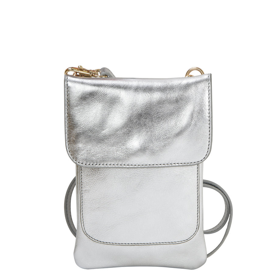 Silver Mini Cross Body Leather Bag Ethical Sustainable Bag Brand Brix and Bailey