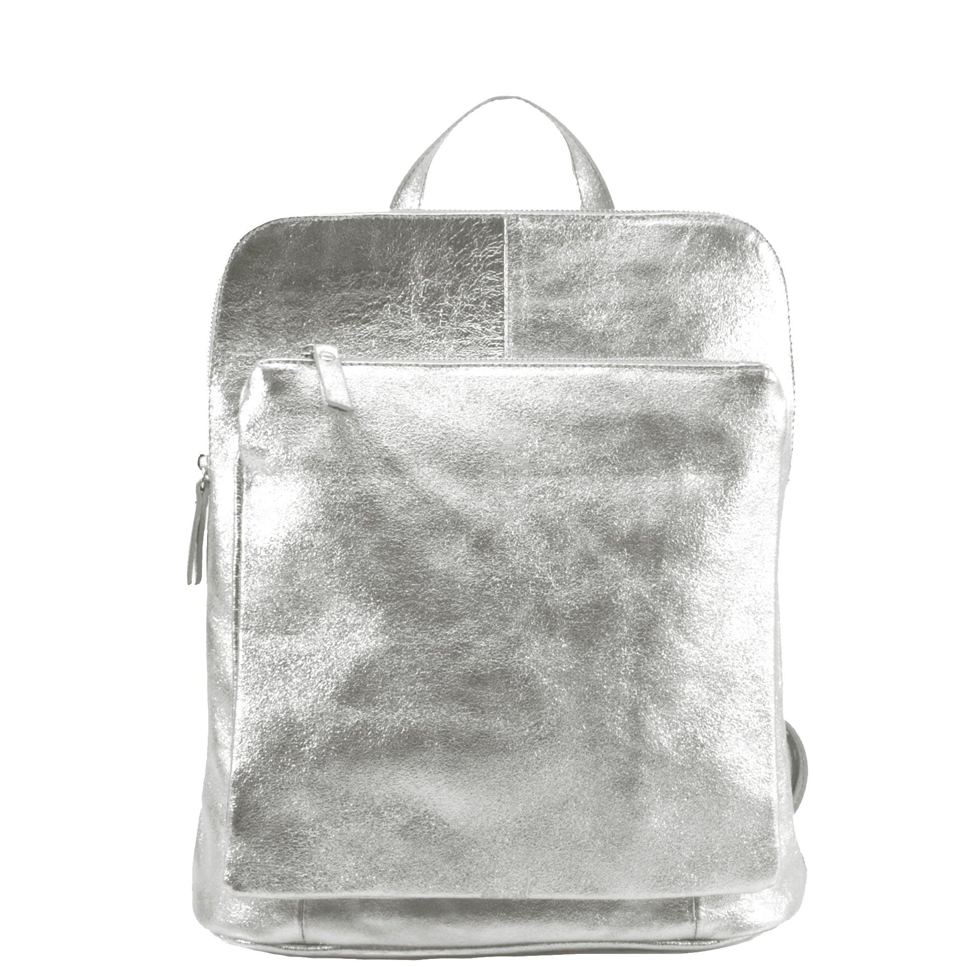 Silver Metallic Leather Backpack – Convertible & Stylish by Sostter at brixbailey.com