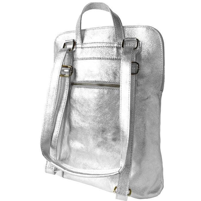Silver Leather Convertible Backpack – Stylish &amp; Versatile by Sostter at brixbailey.com