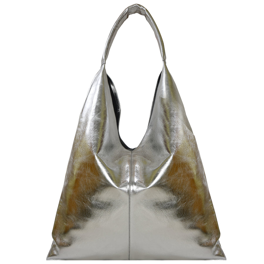 Silver Metallic Boho Leather Bag Brix Bailey Ethical Sustainable Bag