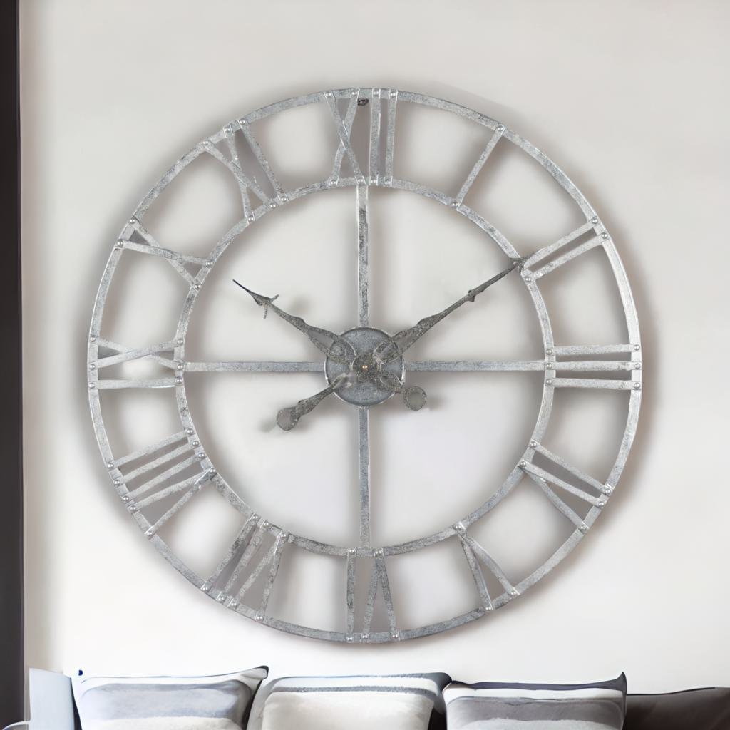 Silver Foil Skeleton Wall Clock 82cm