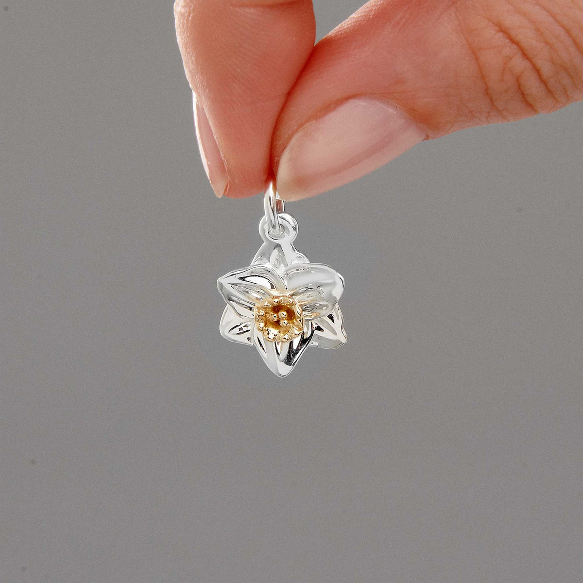 Daffodil Flower Silver &amp; Solid Gold Charm