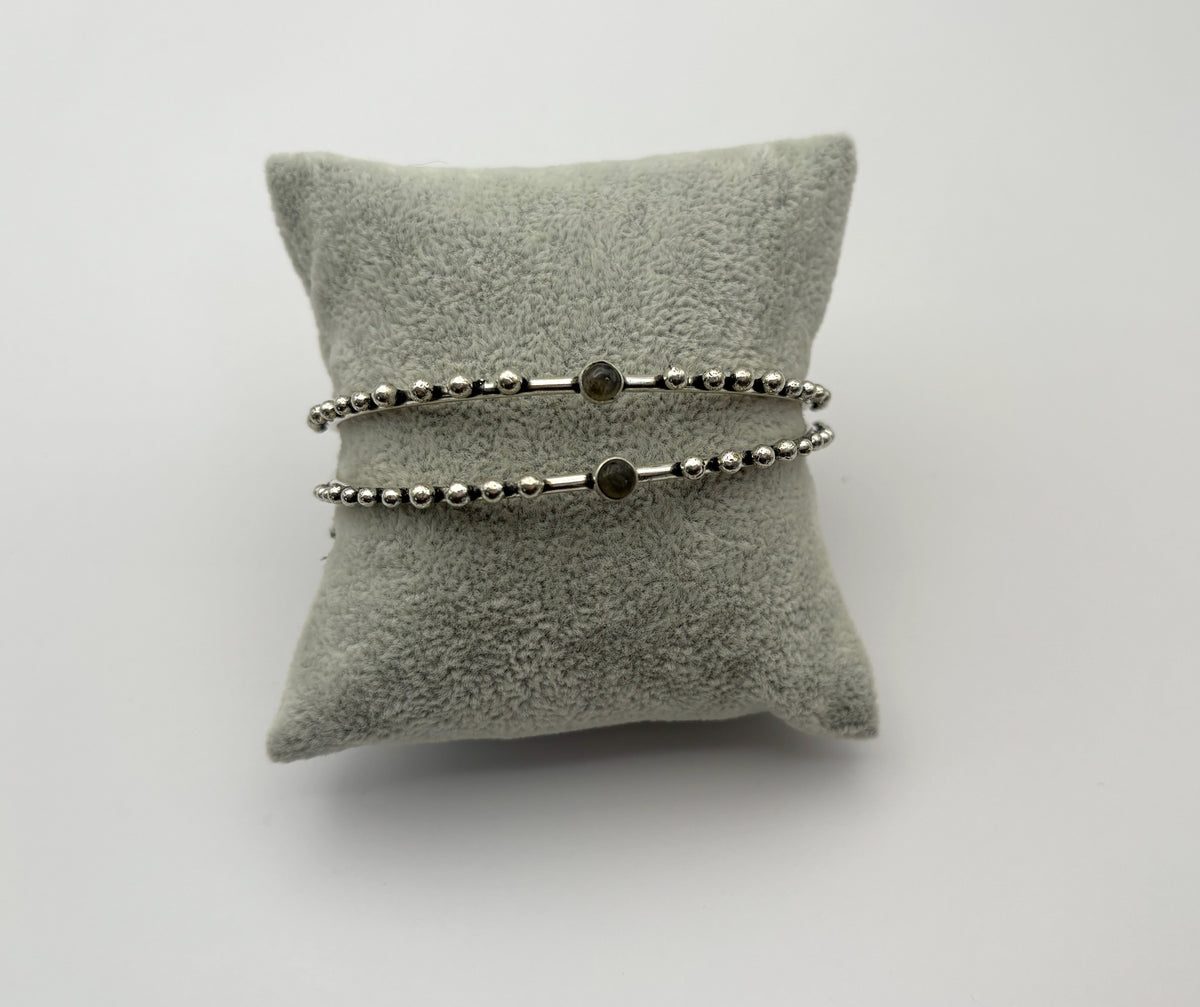 Labradorite/Turquoise/Moonstone Beaded Brass Bangle