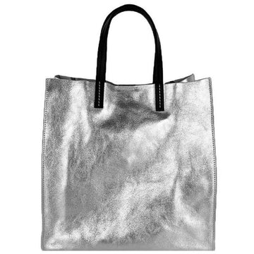 Silver Leather Top Handle Tote Bag - Brix + Bailey