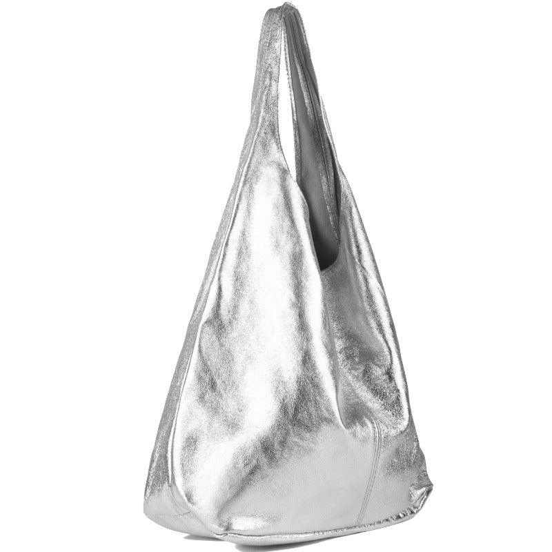 Silver Metallic Leather Hobo Shoulder Bag - Brix + Bailey