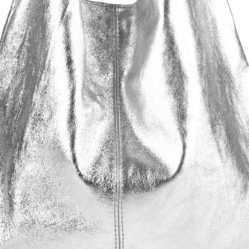 Silver Metallic Leather Hobo Shoulder Bag - Brix + Bailey