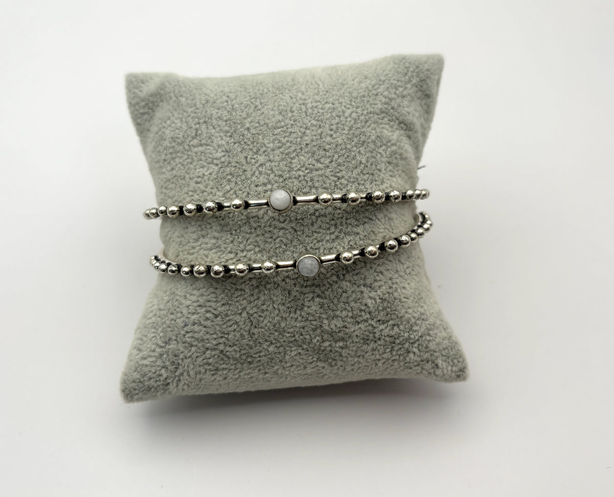 Labradorite/Turquoise/Moonstone Beaded Brass Bangle