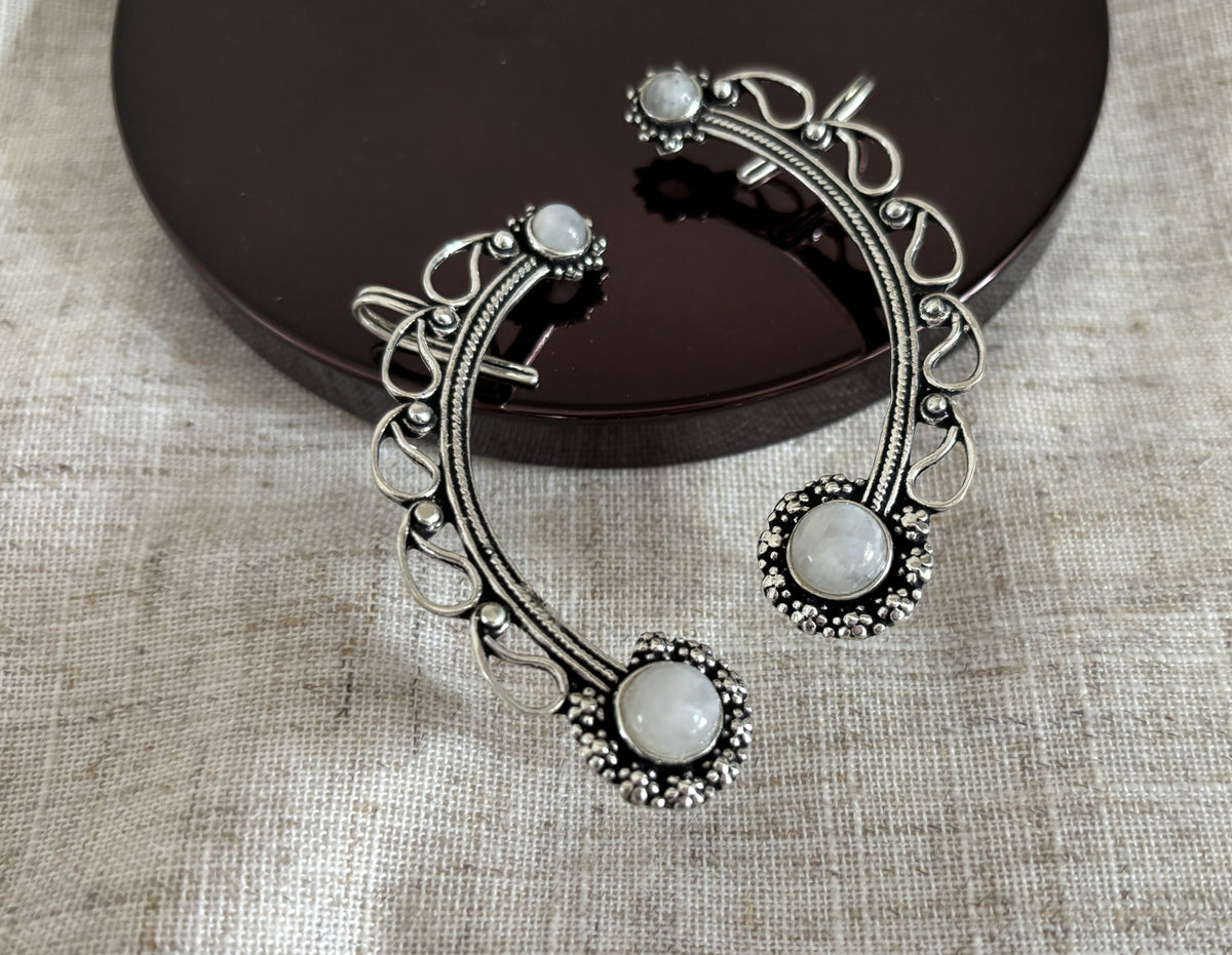 Boho Crescent Ear Cuff with Labradorite/Moonstone - Gold &amp; Silver Ear Wrap