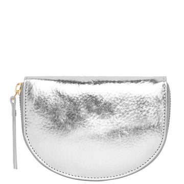 Silver Leather Zip Around Half Moon Purse Brix and Bailey