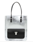 Silver Metallic Leather Tote Bag with Handles
