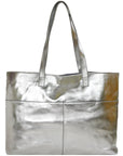 Silver Metallic Horizontal Leather Tote Brix and Bailey Ethical Bag Accessory Brand