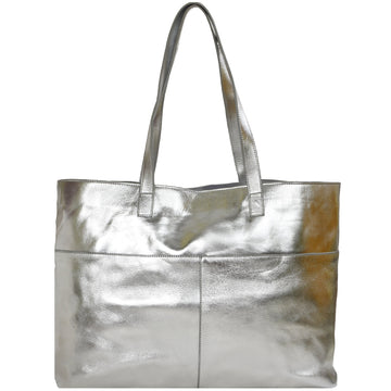 Silver Metallic Horizontal Leather Tote Brix and Bailey Ethical Bag Accessory Brand