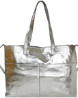 Silver Metallic Horizontal Leather Tote Ethical Brand Brix and Bailey