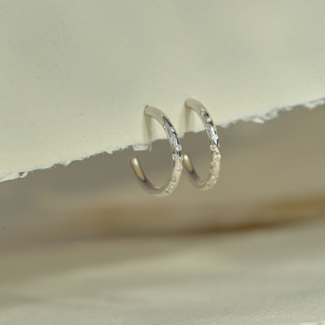 Silver White Topaz Gemstones- Seren Hoops
