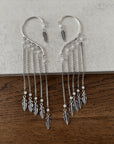 Boho Feather Chain Ear Cuff Earrings – Brass/Silver Statement Earrings