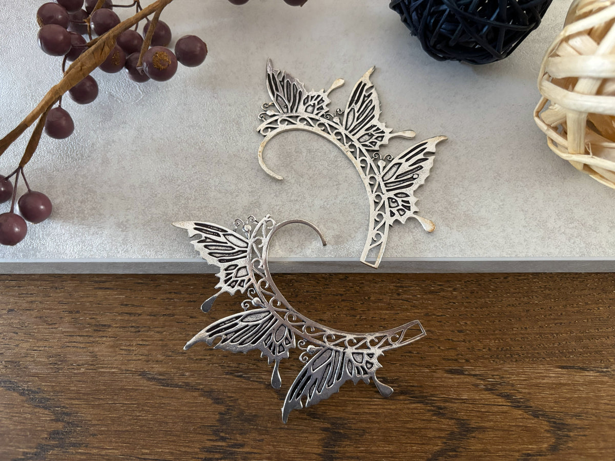 Boho Butterfly Filigree Ear Cuff - No Piercing Wrap Earring in Gold and Silver