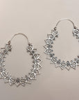 Sunray Mandala Brass/Silver Hoops – Bold Bohemian Circle Earrings.