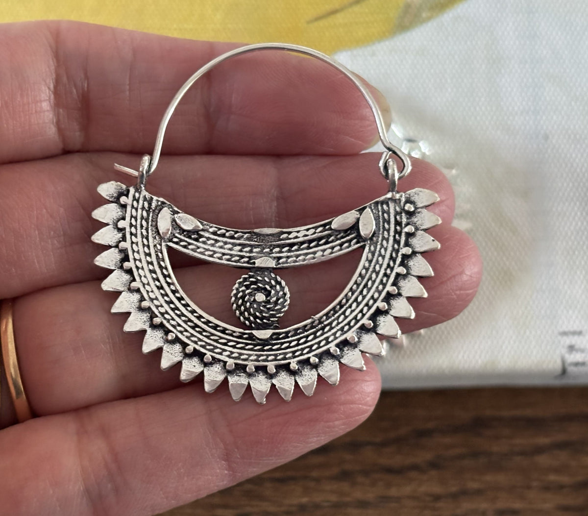 Handcrafted Bohemian Tribal Sunburst Brass Hoop Earrings – Gold &amp; Silver Finish