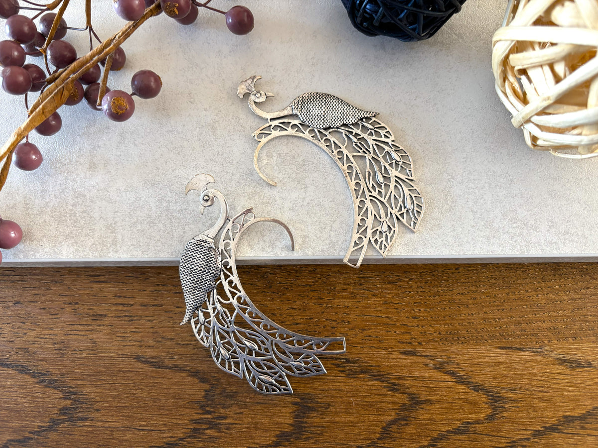 Boho Peacock Filigree Ear Cuff - No Piercing Wrap Earring in Silver &amp; Gold