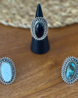 Boho Oval Gemstone Adjustable Ring – Gold/Silver Vintage Brass Statement Ring