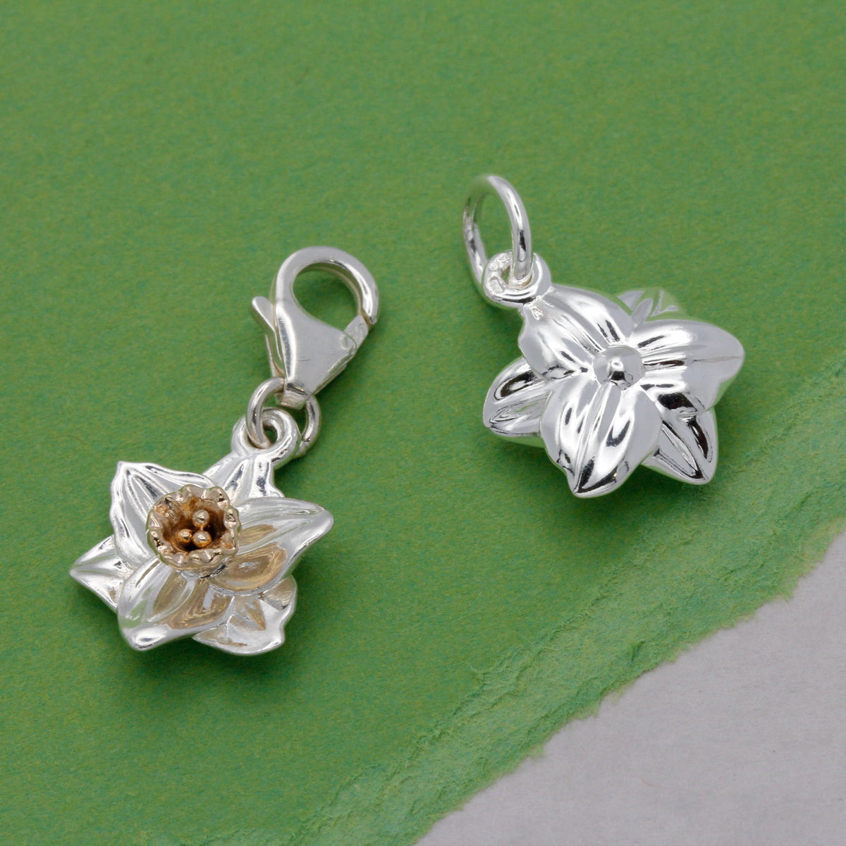 Daffodil Flower Silver &amp; Solid Gold Charm
