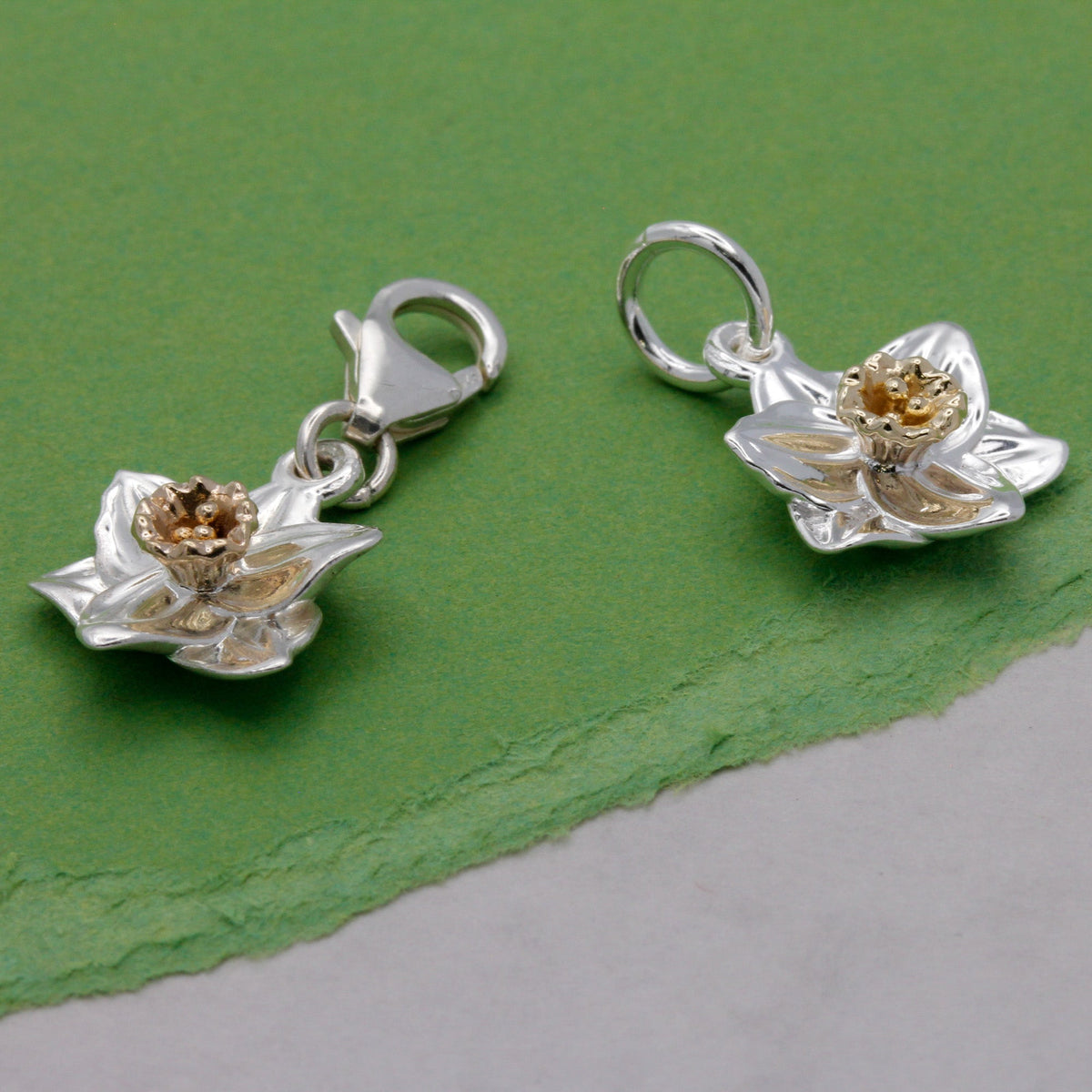 Daffodil Flower Silver &amp; Solid Gold Charm