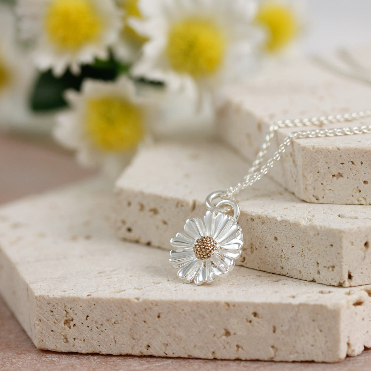 Daisy Flower Silver &amp; Solid Gold Charm