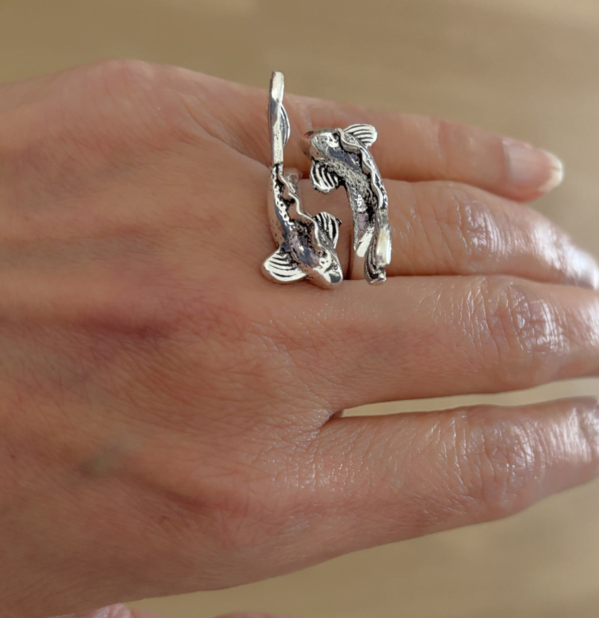 Twin Koi Fish Adjustable Ring – Brass Art Jewellery Inspired by Nature.