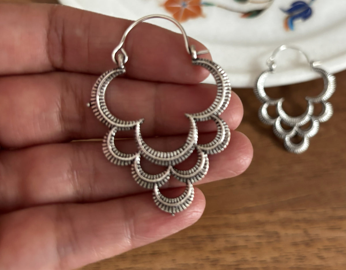 Antique Gold Crescent Layered  Hoops - Boho Earrings