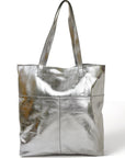 Silver Metallic Everyday Leather Tote Brix and Bailey Ethical Handbag Brand