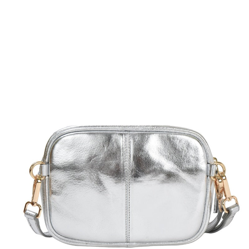 Silver Convertible Leather Cross Body Camera Bag Conscious Ethical Leather Bag Brix And Bailey