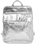 Silver Metallic Leather Flap Pocket Backpack Brix and Bailey Ethical Leather Bag Brand