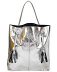 Silver Drawcord Metallic Leather Hobo Shoulder Bag Ethical Sustainable Bag Brix and Bailey