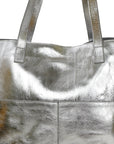 Silver Metallic Everyday Leather Tote Brix and Bailey Ethical Handbag Brand