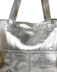 Silver Metallic Horizontal Leather ToteSilver Metallic Horizontal Leather Tote Brix and Bailey Ethical Handbag Brand