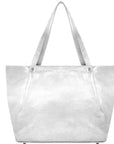 Silver Horizontal Zipped Leather Tote 