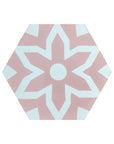 Luxury pink hex cement floor tiles, stylish Fleur design for bathroom and kitchen, premium handcrafted mosaic-inspired pattern by Maria Starling Design at brixbailey.com