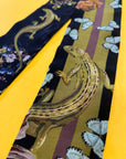 Dark Grey 'Skinny Silk' scarf in the botanical  'Cardiac' Print, delicate, lightweight Twilly style scarf accessory