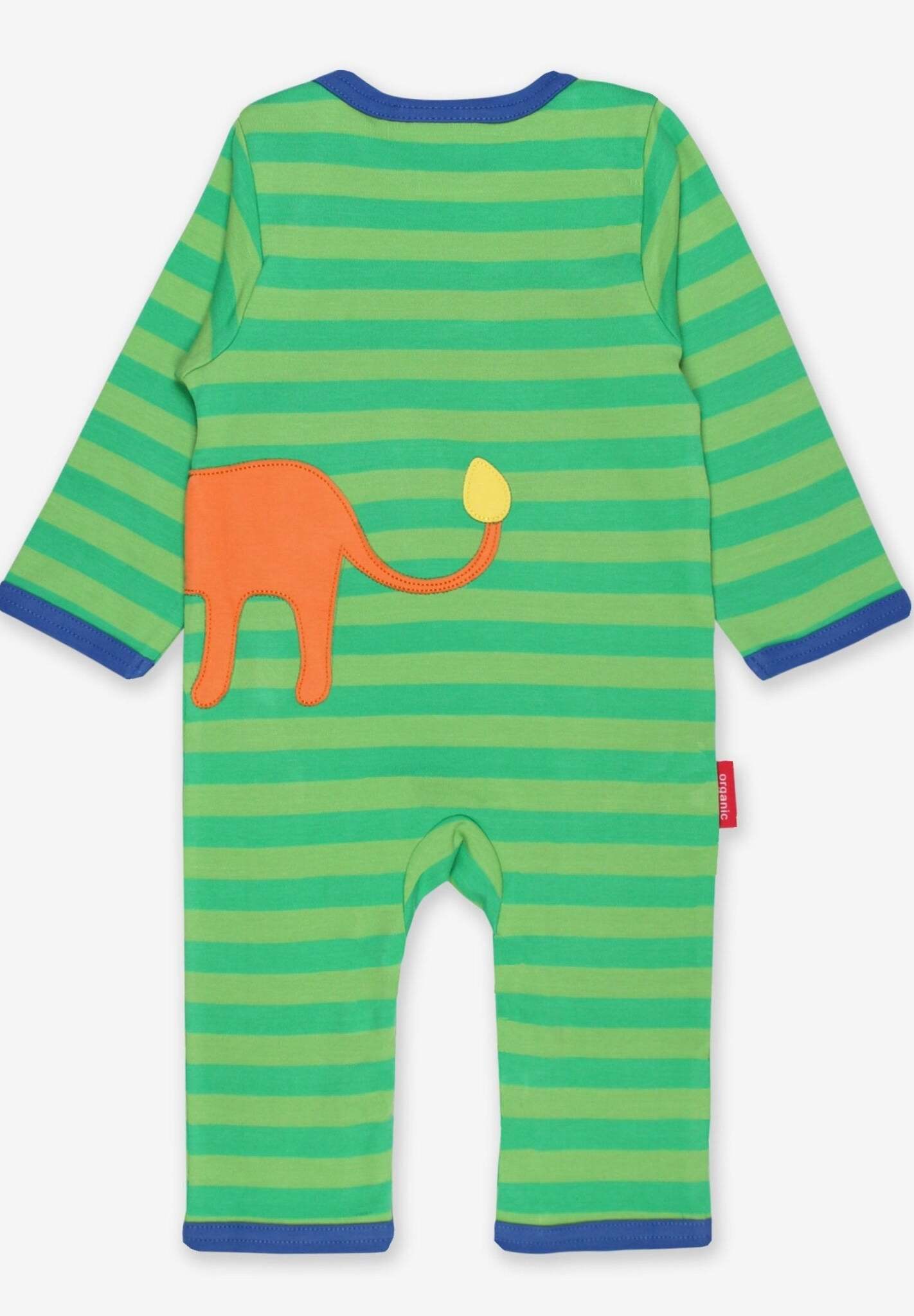 Premium organic cotton baby sleepwear with lion applique, striped pajamas, GOTS certified, eco-friendly dyes, snap buttons by Toby Tiger at brixbailey.com