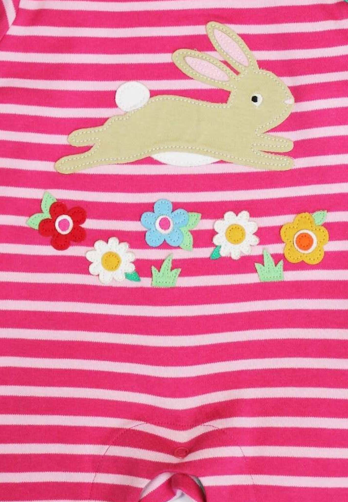 Premium Pink Striped Bunny Jumpsuit for Babies - GOTS Certified Organic Cotton Sleepsuit with Snap Buttons by Toby Tiger at brixbailey.com